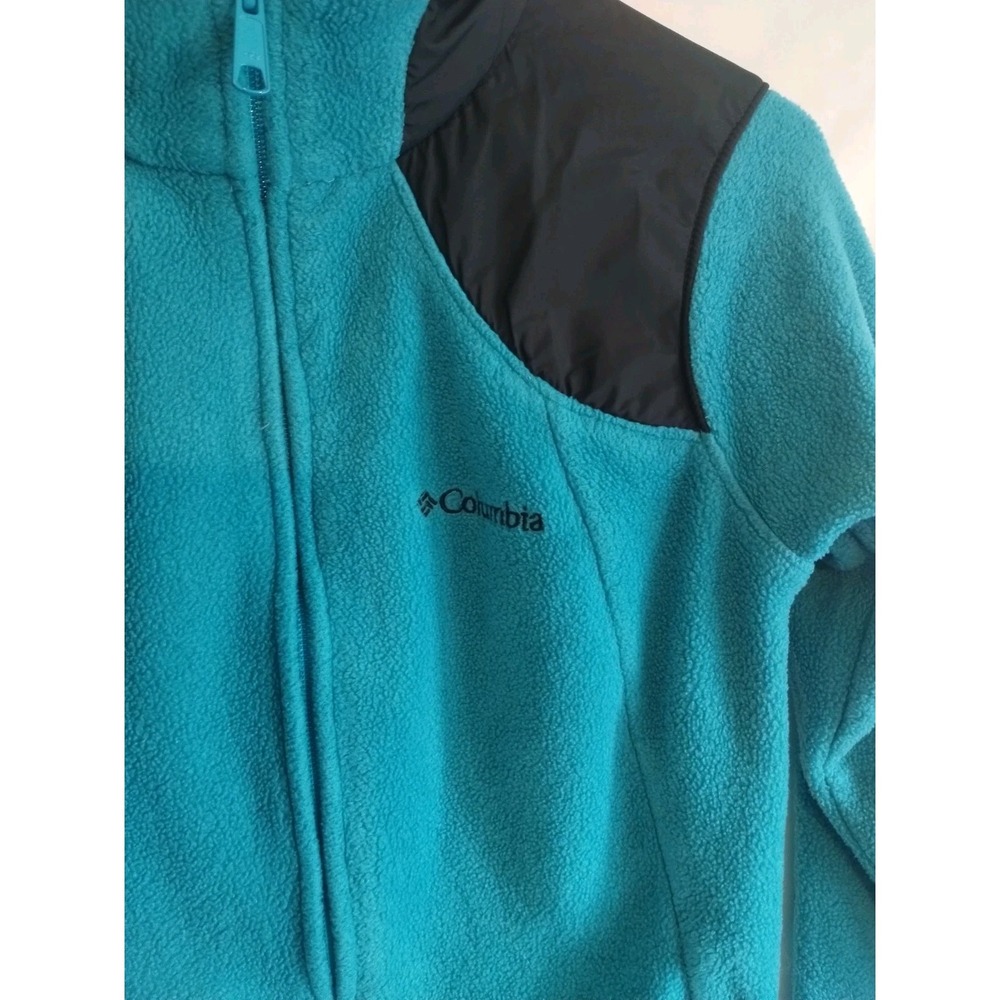 Columbia Womens Fleece Jacket Teal Blue Black Zip Up Winter Medium - Picture 3 of 7